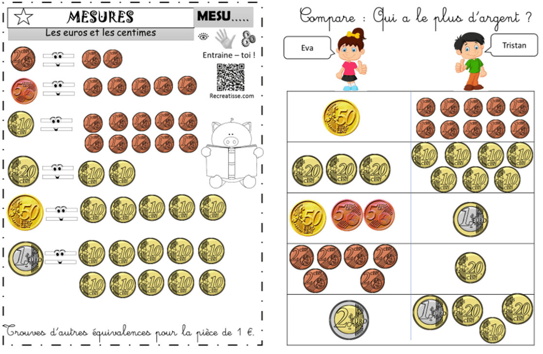 Atelier de maths sur la monnaie – notre ecole de la vie