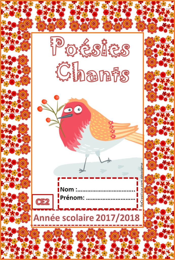 Page De Garde Poésie Chant Cycle 3 Pages de garde 2017/2018 CE2/CE1/CP • ReCreatisse