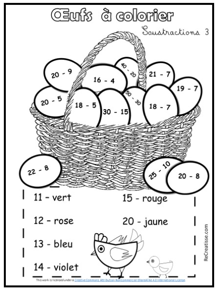 Coloriage magique CE1 : poussin de Pâques