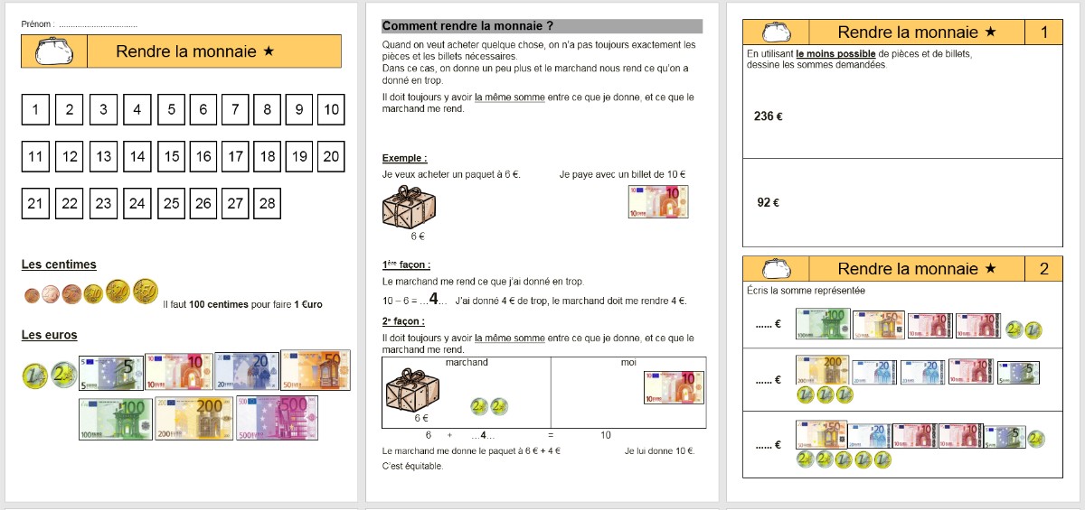 jeux de maths monnaie